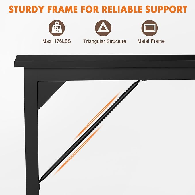 Sweetcrispy 63-Inch Small Computer Desk for Bedroom, Black | Gaming Writing Work and Study Desk for Home Office, Sturdy Metal Frame and Compact Modern Design with X-Shaped - Image 5