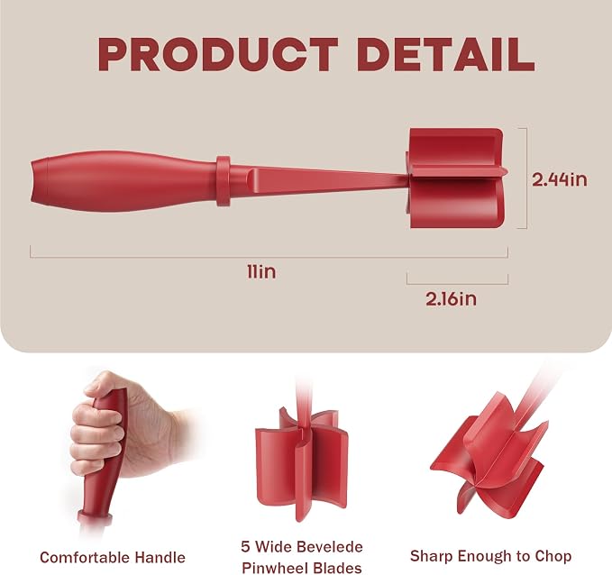 2 Pcs Meat Chopper, Upgrade Hamburger Grinder, Premium Heat Resistant Meat Masher for Ground Beef, Ground Turkey and More, Non Stick Mix Chopper, Hamburger Smasher Safe-Red | Heat Resistant, Food-Grade Nylon, for Ground Turkey/Chicken and More, Non Sti... - Image 2
