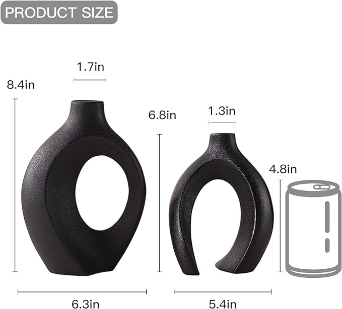 Lvases Snuggle Hollow Modern Ceramic Vase Set of 2, Mid Century Nordic Aesthetic Decorative Vase Decorative Vases for Home Table Decor (Matte Black W 6.3" X H 8.4") - Image 6