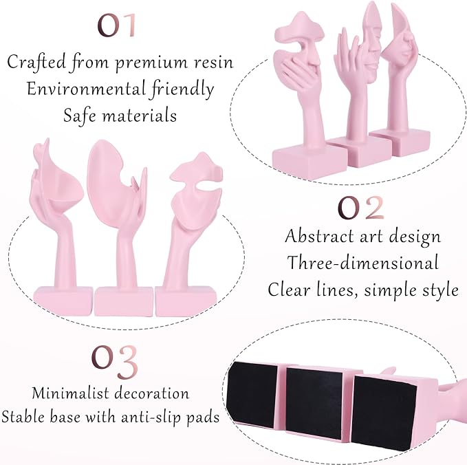 3 Pcs Thinker Large Statue Set - Pink Art Abstract Home Accent Figurines for Living Room, Bedroom, Shelves, Office Desktop, Coffee Table Decor, Gift for Women (3 Pcs Pink, 9") - Image 3