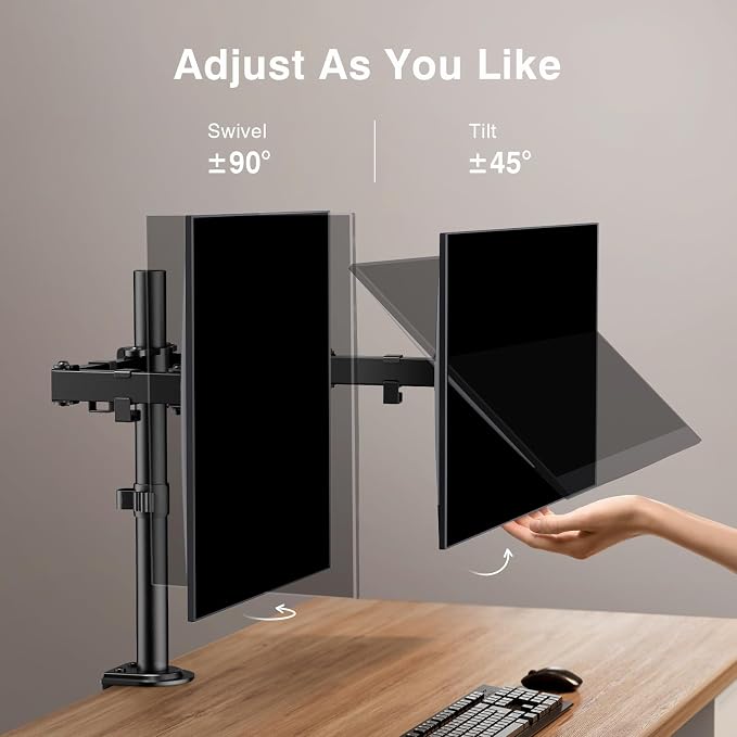 ErGear Dual Monitor Stand, Heavy Duty Adjustable Monitor Desk Mount for 2 Screens up to 32 Inches, Fully Adjustable Height, Tilt, Swivel, Rotate, Supports 17.6 lbs per Monitor Arm, Easy Installation - Image 4