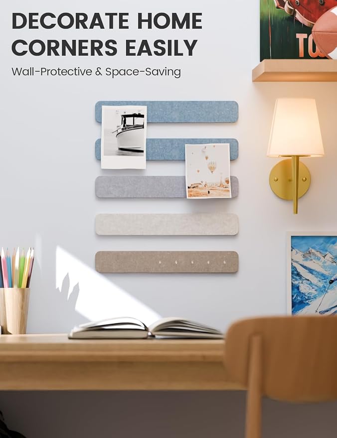 Fluxynara 13" x 2" Felt Wall Panels, Coastal | 5-Pack Cork Board Alternative with 35 Push Pins, Adhesive Mounting for Bedroom Door or Home Office - Image 4