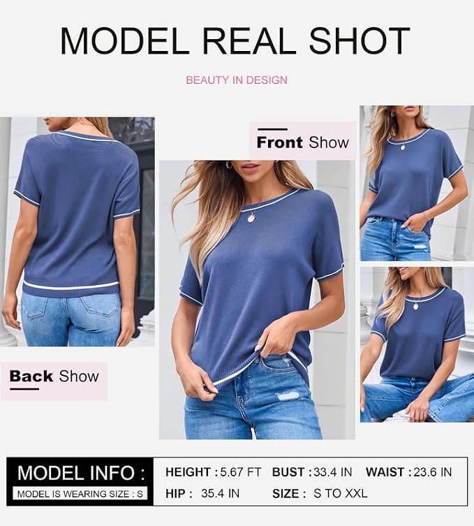 SHEWIN Womens Tops Trendy Short Sleeve Shirts Crewneck Lightweight Knit Sweater Top Business Casual Outfits - Image 5