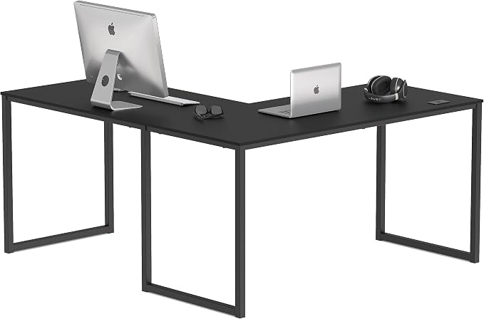 SHW Mission 55 x 60 L-Shape Home Office Computer Desk, Black | Reversible Desktop Design by SHW