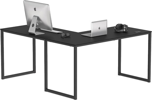 SHW Mission 55 x 60 L-Shape Home Office Computer Desk, Black | Reversible Desktop Design by SHW