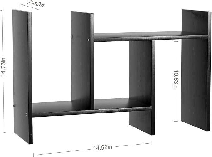Desk Shelves Wood Desktop Orgnizer Shelf.Office Organization for Top of Desk Organizers and Accessories Bookshelf Shelving,Adjustable Tier H-Shape Mini Bookcase(Black) - Image 2