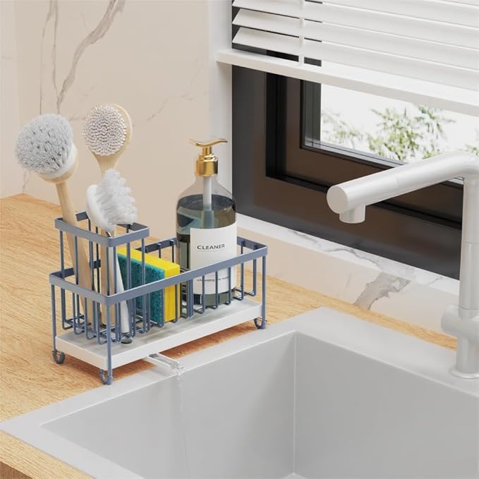 Cisily Sponge Holder for Kitchen Sink, Sink Caddy Organizer with High Brush Holder, Kitchen Countertop Organizers and Storage Essentials, Rustproof 304 Stainless Steel (Gray Blue, 9.25″) - Image 4