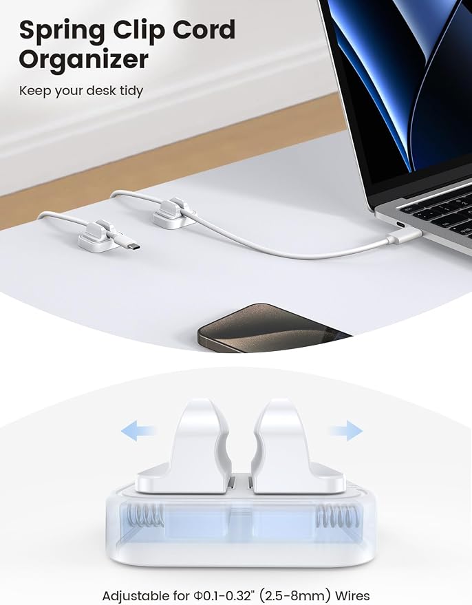 10Pack Cable Spring Holder Clips, Cord Organizer for Desk - Lamicall Adjustable Cord Clip, Wire Holder Organizer, Phone USB Charger Cable Holder, White | Wire Holder Organizer, Phone USB Charger Cable Holder, Cable Management for Nightstand Wall, Adhes... - Image 2