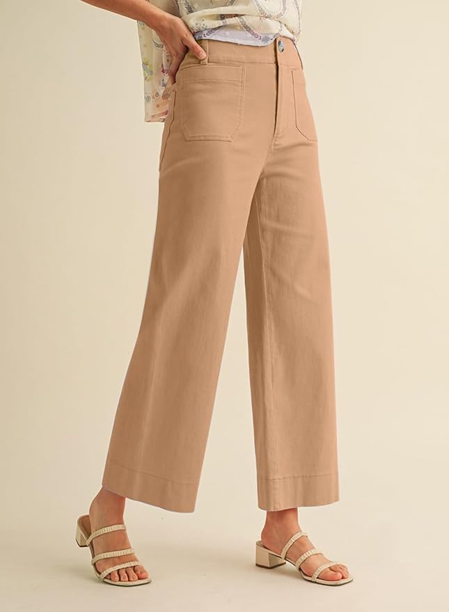 miduo Womens High Waisted Cropped Wide Leg Stretchy Straight Pants Trousers with Pockets - Image 3