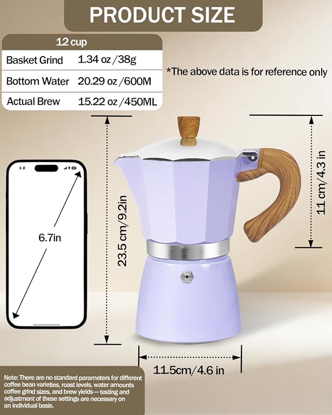 Coffee Maker Stovetop Espresso Maker 12 Cup Aluminum Moka Pot Percolator 20oz 600ml Easy Brewing for Electric Ceramic Stoves Home Camping Italian Cuban Café Classic Purple - Image 2