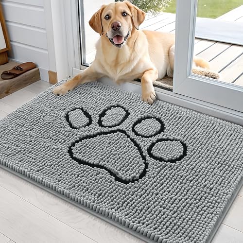 OLANLY Dog Door Mat for Muddy Paws 36x24, Paw Print Design Chenille Mud Mat by OLANLY