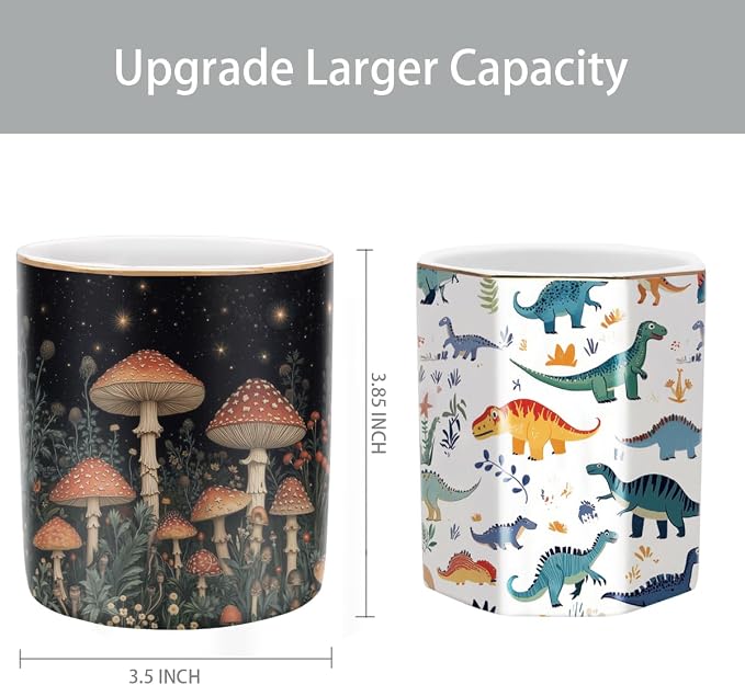Cute Pen Pencil Holder for Desk, Durable Ceramic Organizer Decor for Room, Office, Classroom, Mushroom Pattern - Image 6