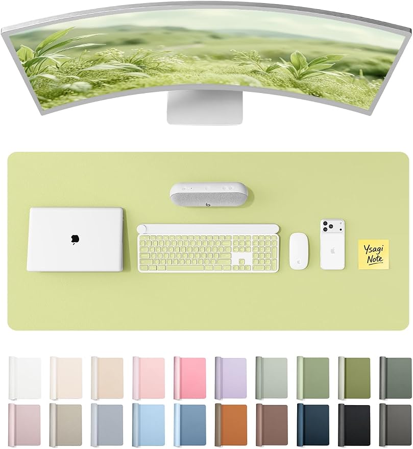 YSAGi Leather Desk Protector, Office Mat, Large Mouse Mat, Non-Slip PU Leather Blotter, Laptop Pad, Waterproof Writing Pad for Office and Home (Peak Green, 47" x 17") by YSAGi