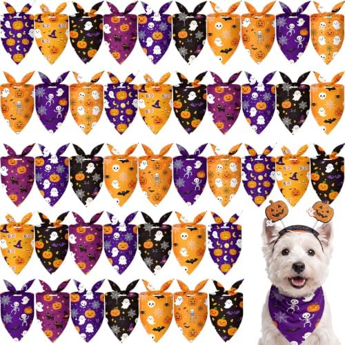 Weewooday 50 Pcs Halloween Dog Bandanas Bulk for Charm Small Pets by Weewooday