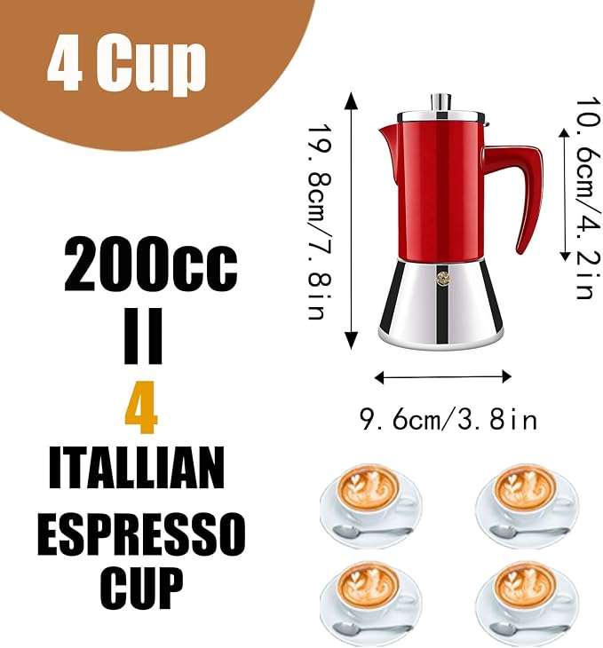 4 Cup Thickened 304 Stainless Steel Moka Pot Stovetop Espresso Maker Cafeteras Italian Percolator Espress Makers Capable Greca Mocha Coffee Machine for Induction Home and Camping 200ml 6.6oz - Image 2