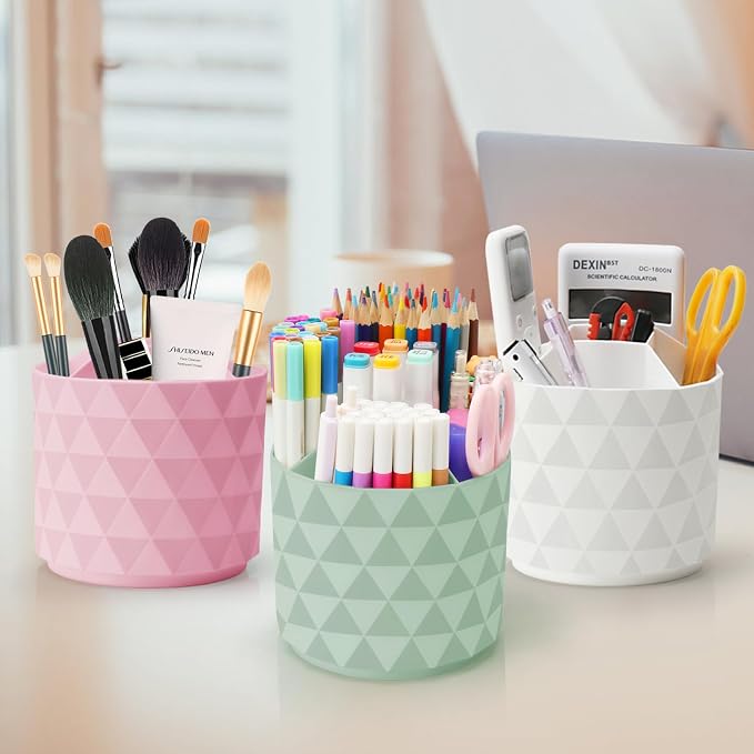 Desk Organizer, 360-Degree Rotating Pencil Pen Holders For Desk, Diamond Pattern Pen Organizer With 5 Compartments, Cute Desk Accessories Decor For Office, School,Home,Art Supply (Green) - Image 8