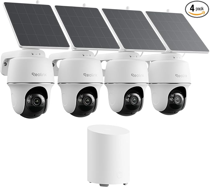 REOLINK 5MP Solar Security Cameras Wireless Outdoor, 360° Pan Tilt Auto-Tracking, Smart AI Detection, Up to 1TB Local Storage, 2.4/5GHz Dual-Band WiFi, Home Hub Mini with 4X Argus PT + Solar Panel by Unknown