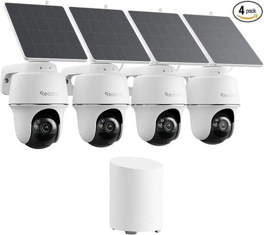 REOLINK 5MP Solar Security Cameras Wireless Outdoor, 360° Pan Tilt Auto-Tracking, Smart AI Detection, Up to 1TB Local Storage, 2.4/5GHz Dual-Band WiFi, Home Hub Mini with 4X Argus PT + Solar Panel by Unknown