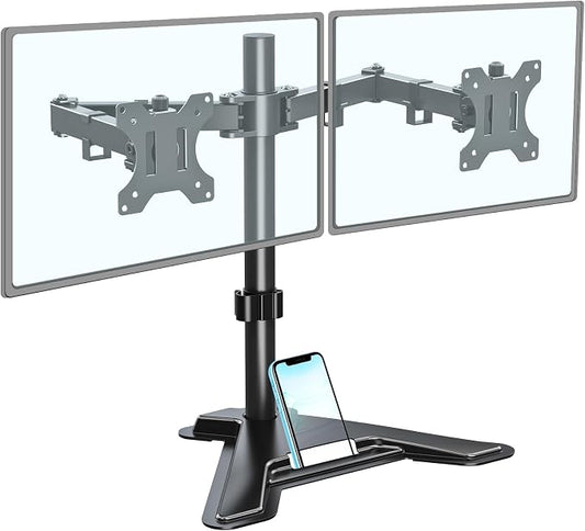 MOUNTUP Dual Monitor Stand - Freestanding & Height Adjustable Monitor Desk Mount, Steady VESA Mount Holds Max 17.6 lbs, Computer Monitor Stand for 2 Screens up to 27 inches, for Home Office by MOUNTUP