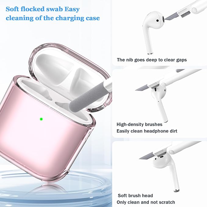 for Airpods 2nd Generation Case Cover, Clear Soft TPU Transparent Four Corner Military Grade Shockproof Protective Case with Cleaning Kit for Airpods 2 Gen Charging case 2019, Clear Pink - Image 4