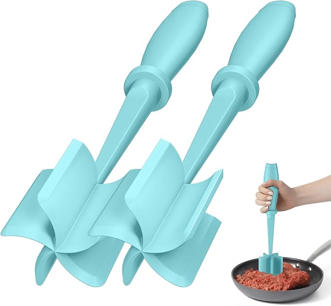 2Pack Meat Chopper Upgrade Hamburger Smasher, Masher for Ground Beef | Heat Resistant, Food-Grade Nylon, for Ground Turkey/Chicken and More, Non Stick Mix Grinder, Dishwasher Safe, Aqua by PGYARD