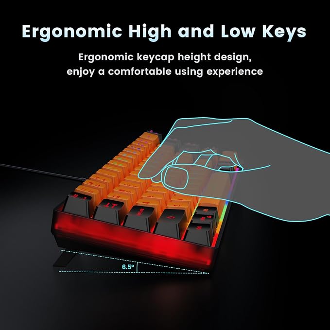 GEODMAER 65% Gaming Keyboard, LED Backlit Mini Wired Keyboard, Ultra-Compact Anti-Ghosting No-Conflict 68 Keys Membrane Gaming Wired Keyboard for PC Laptop Windows Gamer(Orange-Black) - Image 6