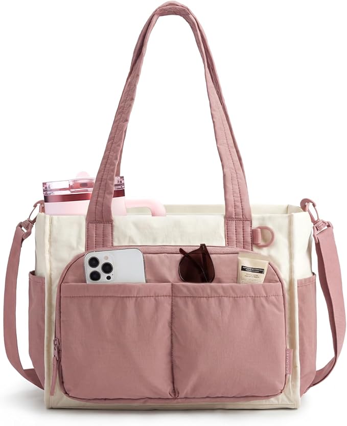 BAGSMART Small Tote Bag for Women, 13'' Laptop Canvas Work Bag with Zipper | 30oz/40oz Tumble & 11 Pockets Travel Tote, Teachers/Nurses, Lightweight Canvas or Water-Resistant Puffer Taslon Crossbody Bag by BAGSMART