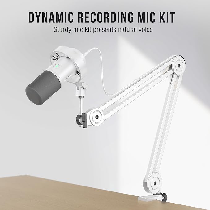 FIFINE AmpliTank K688TW Podcast XLR/USB Microphone Kit, Dynamic Vocal Mic | Studio PC Microphone with Boom Arm, Mute, Headphone Monitoring, for Recording, Streaming, Voice-Over, Online Teaching, White - Image 2