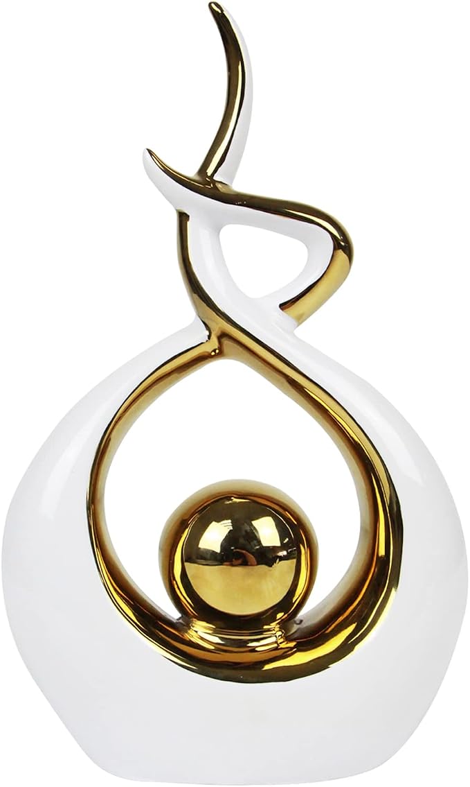 Norrclp Home Decor Modern Abstract Art Ceramic Statue Table Decorations for Dining Room Living Room Office Centerpiece (White and Gold, Small) by Unknown