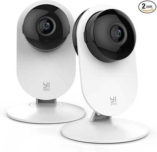 YI Pro 2K Home Security Camera, 2.4Ghz Wired Indoor Camera with Person, Vehicle, Animal Smart Detection, Phone App, Compatible with Alexa and Google Assistant 2Packs by YI
