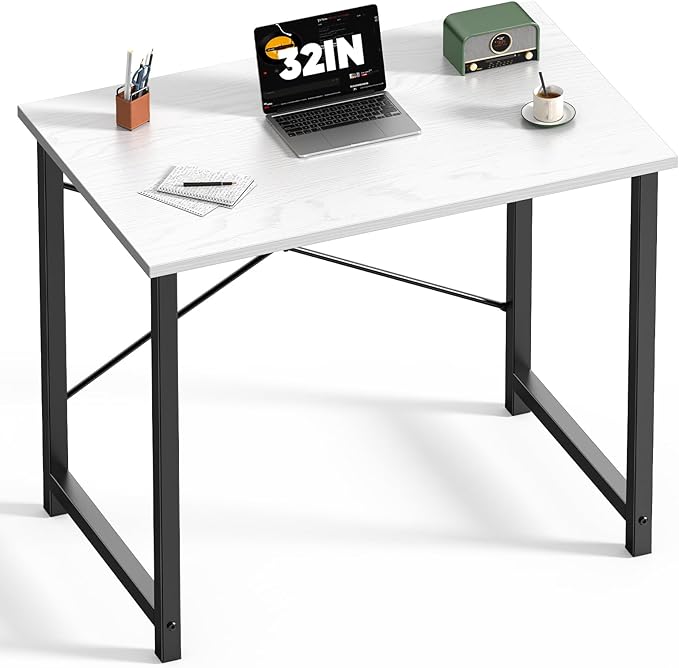 DUMOS 32 Inch Small Computer Desk, Gaming Desks for Home Office Bedroom | Modern Study Writing Work Table, Craft PC Desk Simple Workstation with Reinforcement Structure, Black and White by DumosLifestyle