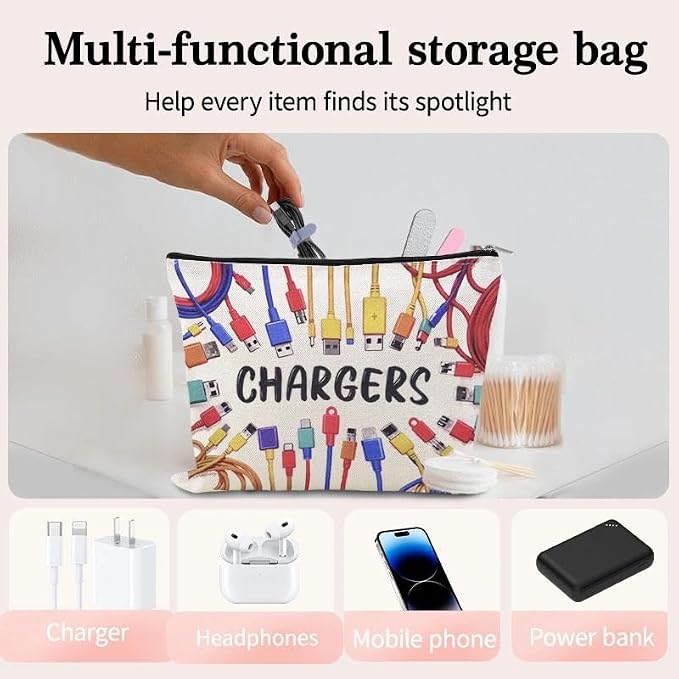 Charging Stuff Travel Bag Pouch Small Charger Cable Organizer Storage Case Ties Portable Earphone Holder Bag Charger Gift Bags Usb Cable Pouches Elastic Silicone Straps for Electronics Data Cord Wrap - Image 5