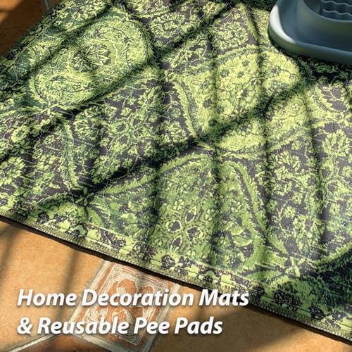 nunubaby Washable Pee Pads for Dogs, Stylish, Non-Slip and Leak-Proof Pee Pads. Reusable Potty Pads for Dogs for Crates and Floors.(Green/Multi,36" x36" ) - Image 2