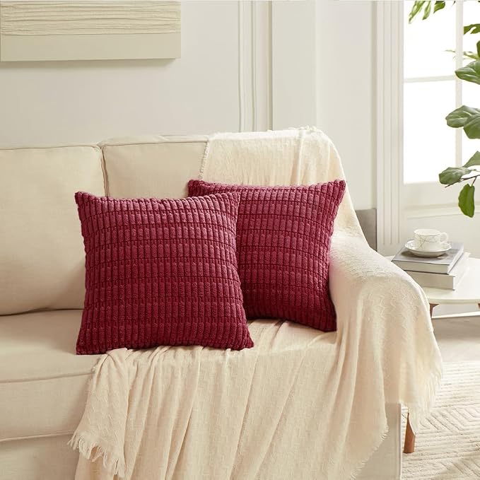 Fancy Homi 4 Packs Decorative Throw Pillow Covers for Living Room Couch Bed, Modern Farmhouse Boho Home Décor Accent Cushion Case, 18" x 18", Burgundy - Image 6