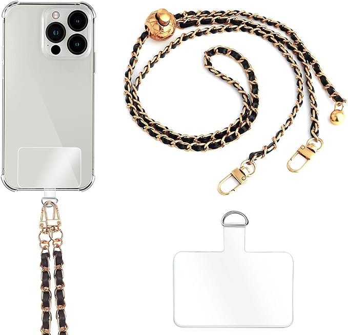 Phone Crossbody Chain Cell Phone Lanyard,Universal Leather+Metal Shouder Strap with Phone Tether Patches (I) by Turkalla