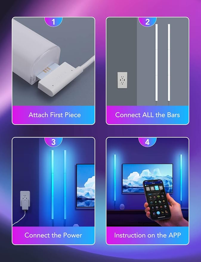 Govee Glide Wall Lights, Smart Gaming Light Bar, Works with SmartThings | RGBIC LED Wall Lamp for Bedroom, DIY, 6 Count Light Bar for Gaming Room(2 Panels Set and 3 Sections/Panel) - Image 5