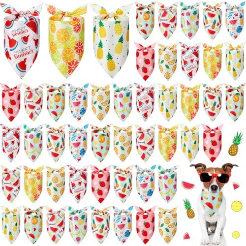 Weewooday 50 Pcs Fruit Dog Bandanas Bulk for Summer Soft Bibs Adjustable Triangle Pet Bandana for Small Medium Large Costume(Fruits Pattern, 31.5 x 21.7 X21.7 Inch) by Weewooday