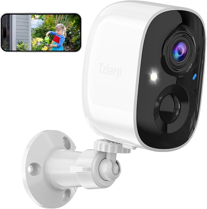 2K UHD Smart Wireless Security Camera Indoor/Outdoor,Battery Powered WiFi Camera with Color Night Vision, Motion Detection, 2-Way Audio, Weatherproof, Cloud/SD Storage for Home Security (2.4GHz Only) by Tziarp