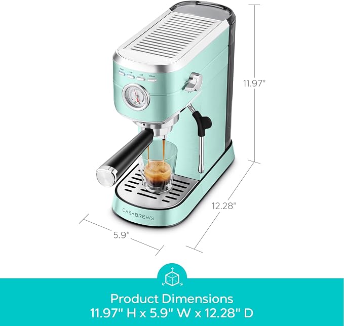 CASABREWS CM5418 Espresso Machine, Small Coffee Maker with Steam Wand | Stainless Steel, 20-Bar Pump, Built-in Pressure Gauge, Powerful Steam Wand for Cappuccino Latte for Home, 34oz Water Tank - Image 7
