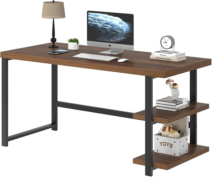 FOLUBAN Modern Computer Desk, Wood Home Office Desk, Study Writing Gaming Table Workstation with Storage Shelves for Living Room Bedroom, Rustic Walnut, 53 Inch - Image 8