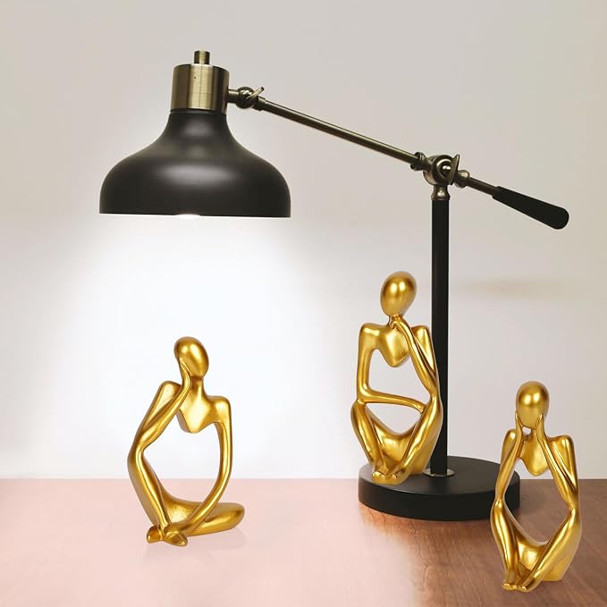 Sandstone Resin Thinker Style Abstract Sculpture Statue Collectible Figurines Home Office Bookshelf Desktop Decor (Small Gold, 3pcs) - Image 3