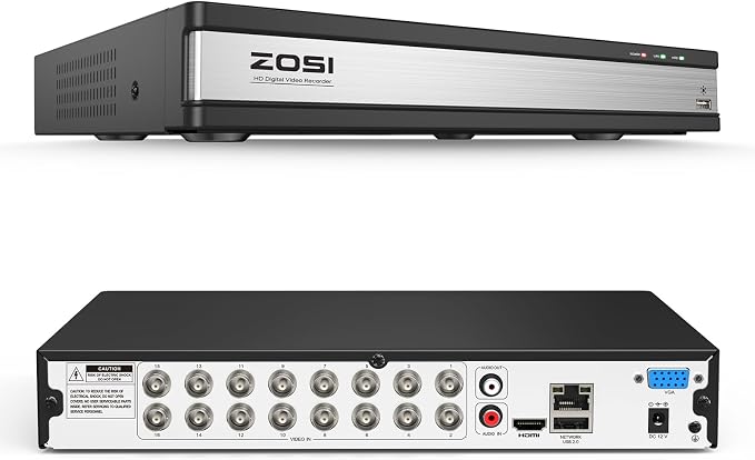 ZOSI H.265+ 1080P FHD 16 Channel DVR for Home Security Camera System with AI Human Vehicle Detection, Hybrid 4-in-1(Analog/AHD/TVI/CVI) Surveillance CCTV DVR Recorder, Remote Access, Email Alarm by ZOSI