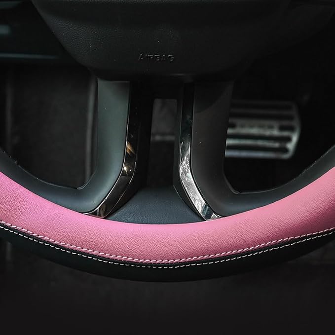 Valleycomfy Microfiber Leather Steering Wheel Cover Universal 15 inch(Pink) - Image 5