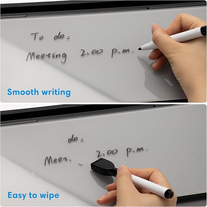 Varhomax Glass Desk Whiteboard with Calculator, Desktop Dry Erase White Board with Storage, to Do List Memo Notepad for Home and Office - Image 3