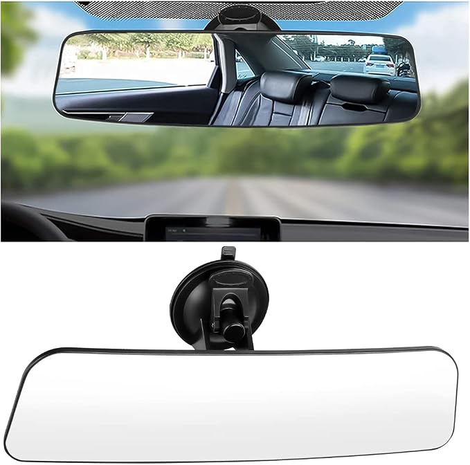 Car Rear View Mirror with Suction Cup, Anti Glare Wide Angle HD Auto Inside Rearview Mirror, 360 Degrees Adjustable Reduce Blind Spots, Universal for Vehicle, Marine, Boat, Truck, SUV, Van by 8sanlione
