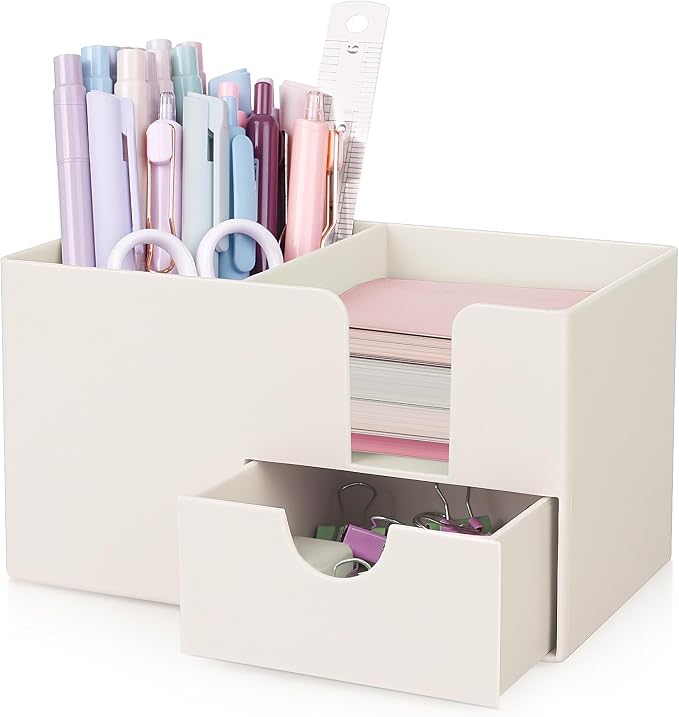 SKYDUE Small Desk Organizer with Drawer | 3 Compartments, Pen Holder for Desk, For Home, School, Office & College Dorm Room by SKYDUE