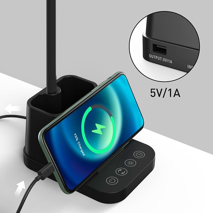 AXX LED Desk Lamp with USB Charging Port for College Dorm Room | for Home Office Bedrooms, Back to School, Black, Small, 650LM, Pen Holder, Timer Settings, Gooseneck, Study Light - Image 4