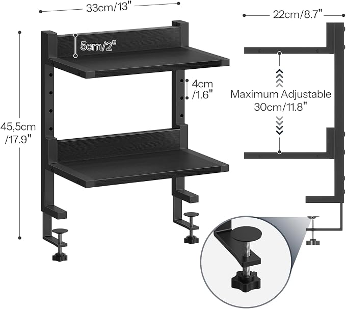 HOOBRO Clamp On Desk Shelf, 2-Tier Desktop Organizer, Space-Saving Desk Shelf with Adjustable Shelves, for Office, Study, Entertainment Accessories, Black BK32SJ01 - Image 3