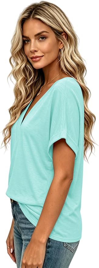 T Shirts Short Sleeve V Neck Tees Womens Tops Beach Vacation Fashion Clothes 2026 Casual Summer Spring Fall Outfits - Image 3