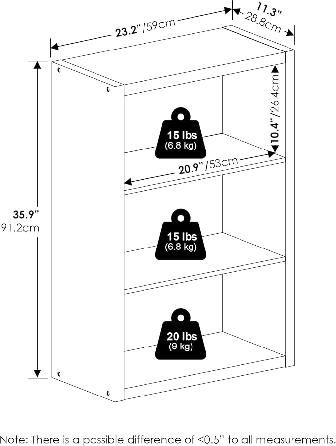 Furinno Viola Book Shelf, 3-Tier Bookshelf, Extra Thick Frame Bookcase with Open Shelf, Open Back Design, 11.3" x 23.2" x 35.9", for Living Room, Bedroom, Home Office, White - Image 3